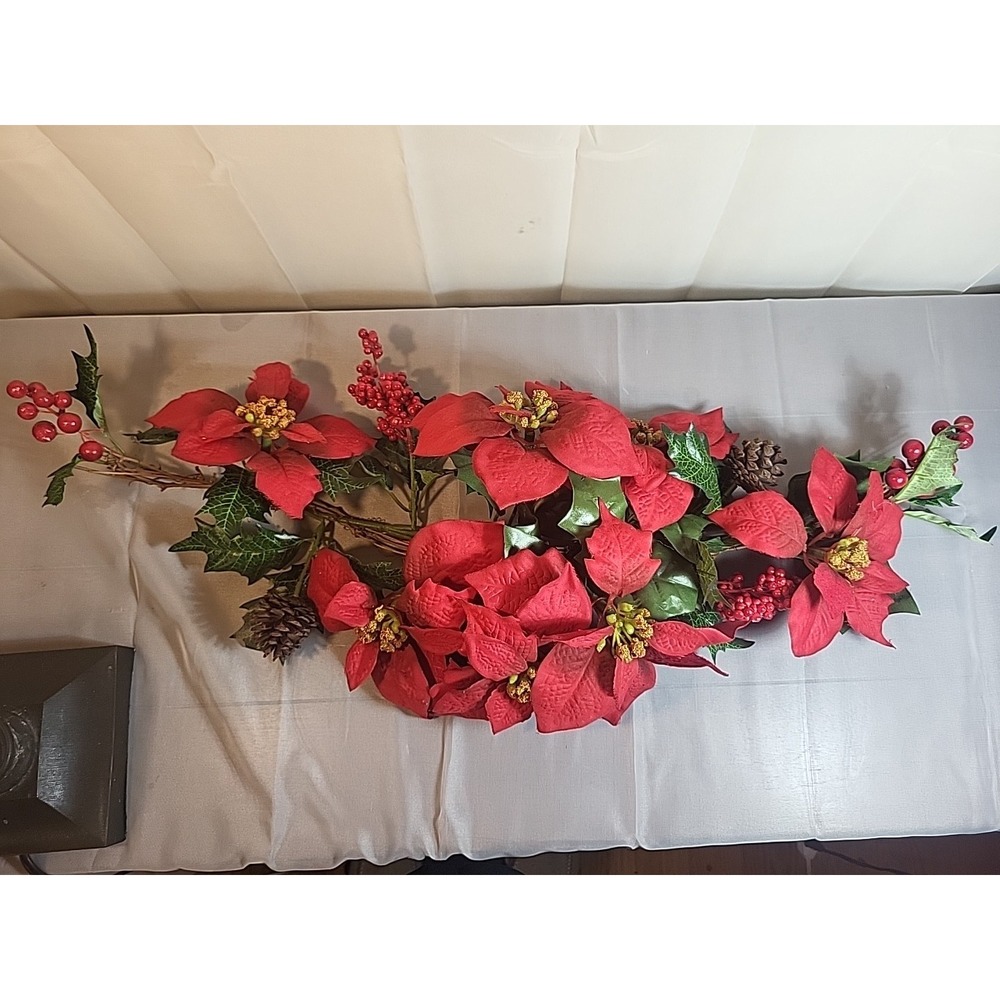 Poinsettia and Holly Branch - Rich Red Holiday Decor